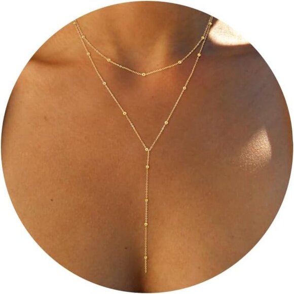 Jewelry - Women's Dainty Long Necklace 14k Gold Plated/Silver Y-Shaped Pendant Trendy